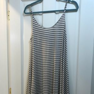 Grey and white striped dress with braided straps